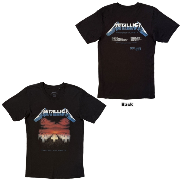 Metallica - Master Of Puppets Tracks Bl Uni (Back Print) T-Shirt i gruppen MERCH / Kläder / T-shirts hos Bengans Skivbutik AB (5691803r)