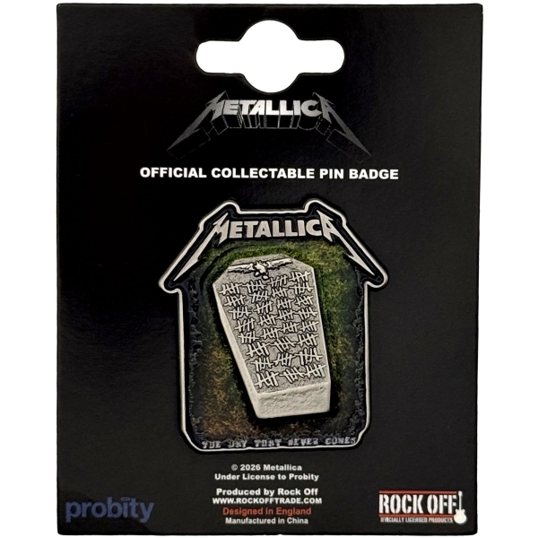 Metallica - Never Die Tombstone Pin Badge i gruppen MERCHANDISE / Pin-Button Badge /  /  hos Bengans Skivbutik AB (5692778)