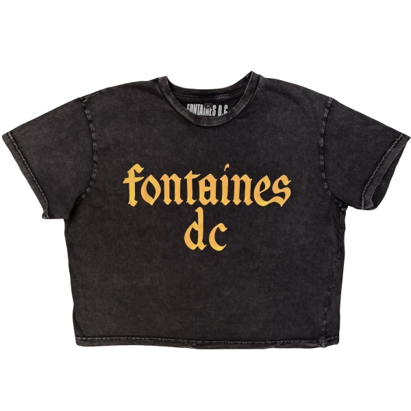 Fontaines D.C. - Gothic Logo Stone Wash Lady Char Crop Top i gruppen MERCHANDISE / T-shirt / Nyheter / Pop-Rock hos Bengans Skivbutik AB (5692986r)