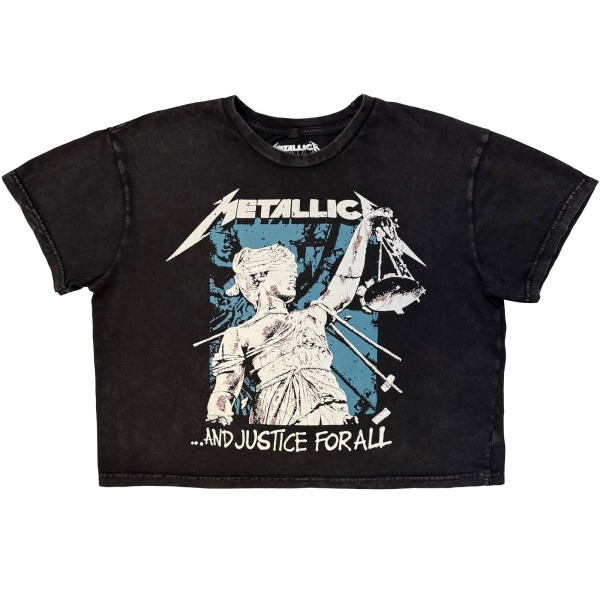 Metallica - Justice Squares Stone Wash Lady Char Crop Top i gruppen MERCHANDISE / T-shirt / Nyheter / Hårdrock hos Bengans Skivbutik AB (5693001r)