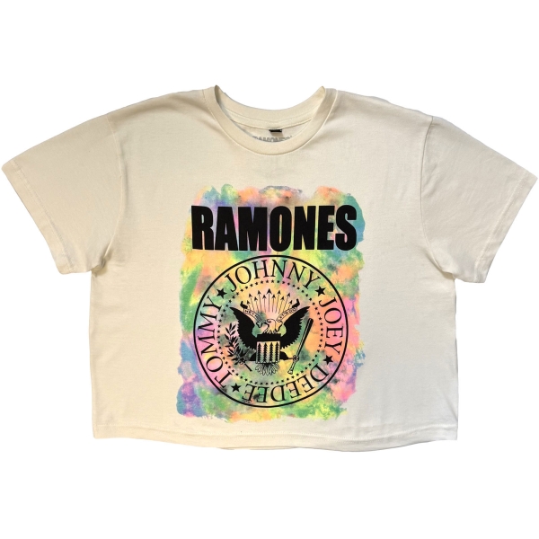 Ramones - Painted Seal Stone Wash Lady Wht Crop Top i gruppen MERCHANDISE / T-shirt / Nyheter / Punk hos Bengans Skivbutik AB (5693018r)