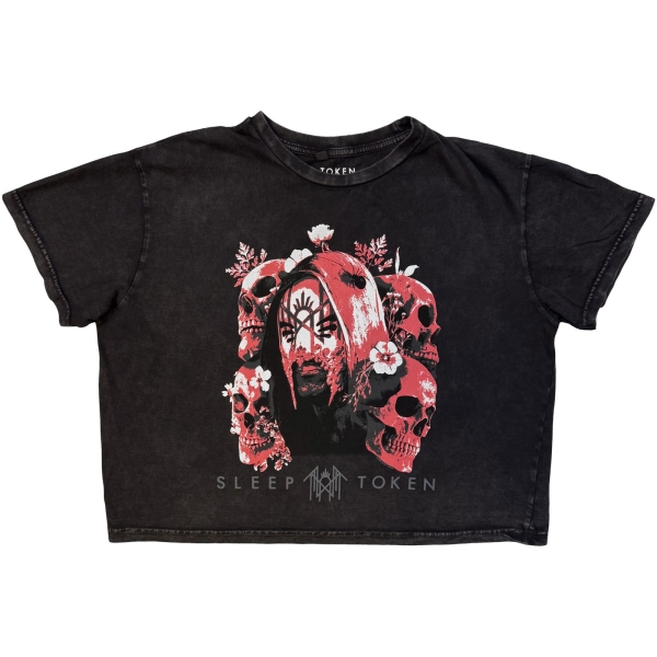 Sleep Token - Skull & Flowers Stone Wash Lady Char Crop Top i gruppen MERCHANDISE / T-shirt / Nyheter / Hårdrock hos Bengans Skivbutik AB (5693024r)