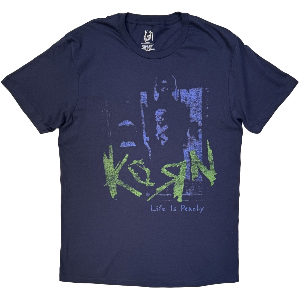 Korn - Life Is Peachy Green/Purple Uni Navy T-Shirt i gruppen MERCH / Kläder / T-shirts hos Bengans Skivbutik AB (5695334r)