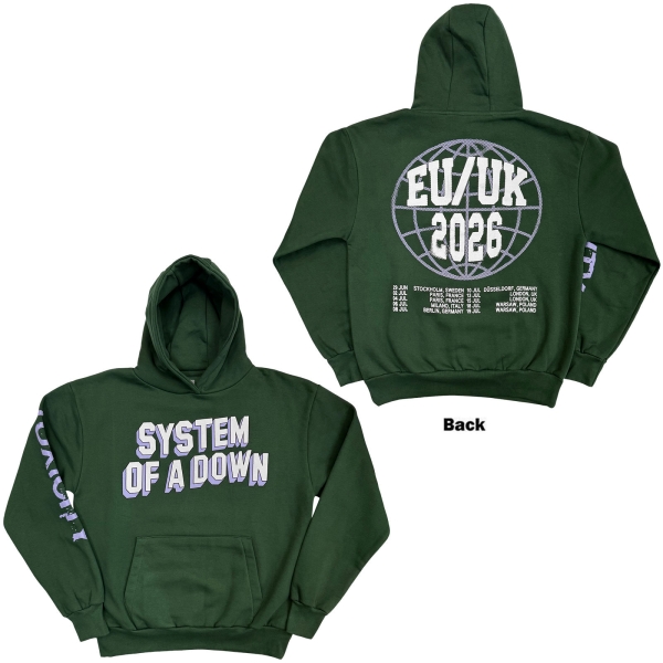 System Of A Down - Hollywood Logo Tour 26 Uni Green Hoodie i gruppen MERCHANDISE / Hoodies / Nyheter / Hårdrock hos Bengans Skivbutik AB (5695341r)
