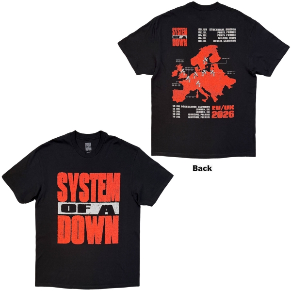 System Of A Down - Map Backprint Tour 26 Uni Bl T-Shirt i gruppen MERCHANDISE / T-shirt / Nyheter / Hårdrock hos Bengans Skivbutik AB (5695350r)