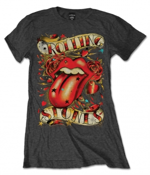 R: Rolling Stones Tongue & Stars Charcoal Ladies T in the group Minishops / Rolling Stones at Bengans Skivbutik AB (V-2628380)
