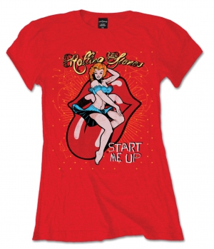 R: Rolling Stones Start Me Up Red Ladies T Shirt i gruppen Minishops / Rolling Stones hos Bengans Skivbutik AB (V-2628402)