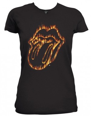 R: Rolling Stones Flaming Tongue Black Ladies T Sh i gruppen Minishops / Rolling Stones hos Bengans Skivbutik AB (V-2628408)