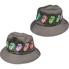 Rolling Stones - Multi Tongue Pattern Grey Bucket Hat: 