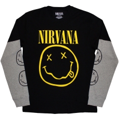 Nirvana - Happy Face Uni Bl/Grey Layered Longsleeve  (L)