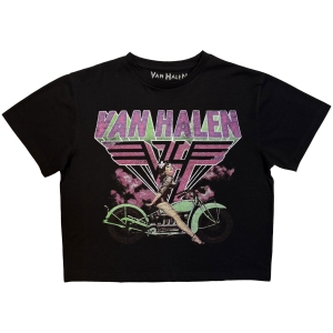 Van Halen - Neon Retro Pin Up Rider Lady Bl Crop Top