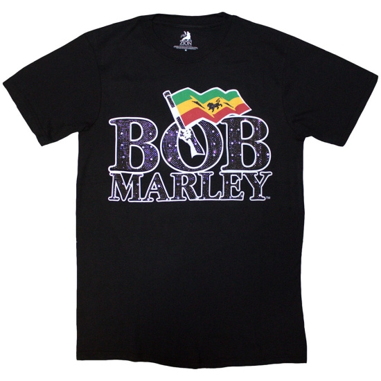 Bob Marley - Flag Logo Diamante Uni Bl   