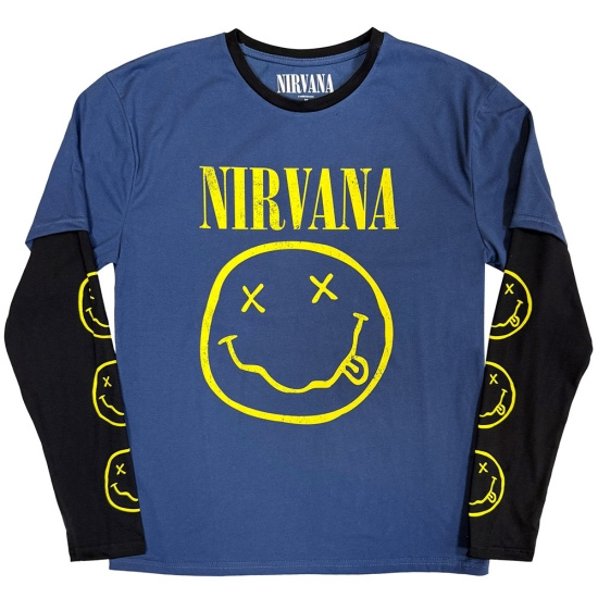 Nirvana - Yellow Happy Face Uni Denim/Bl Layered Longsleeve
