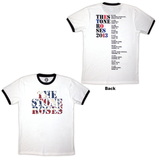 Stone Roses - 2013 Tour Ringer Uni Wht T-Shirt