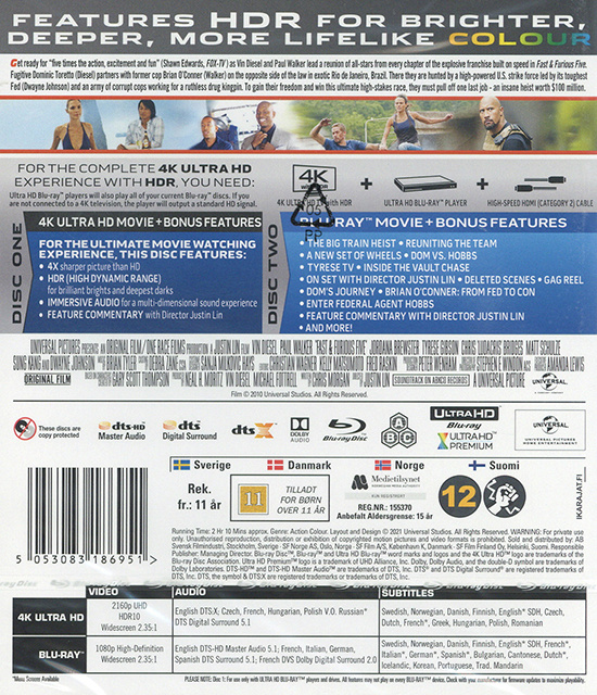 Movie - Fast & Furious 5 (Uhd+Bd) Uhd S-T