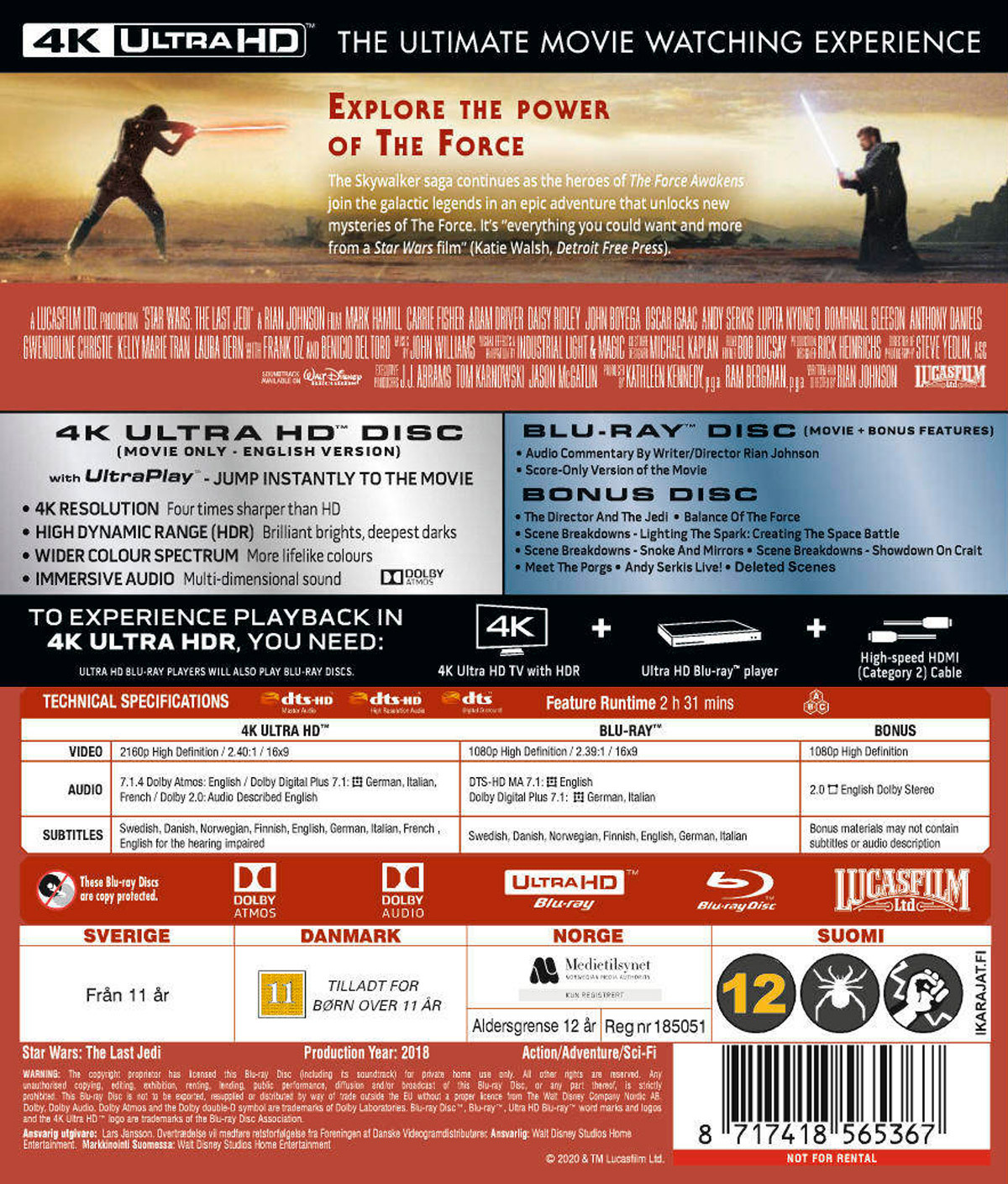 Movie - Star Wars: Last Jedi Uhd/Scandi 2020