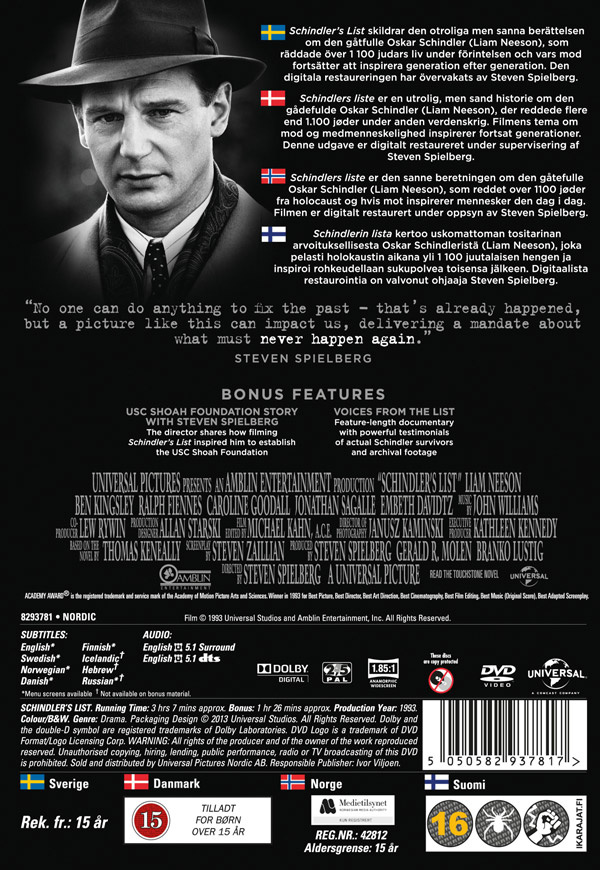 Movie - Schindler's List (20Th Anniv.) Dvd S-T