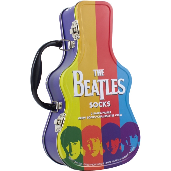 The Beatles - Colour Faces Guitar Tin Uni 3-Pack Socks