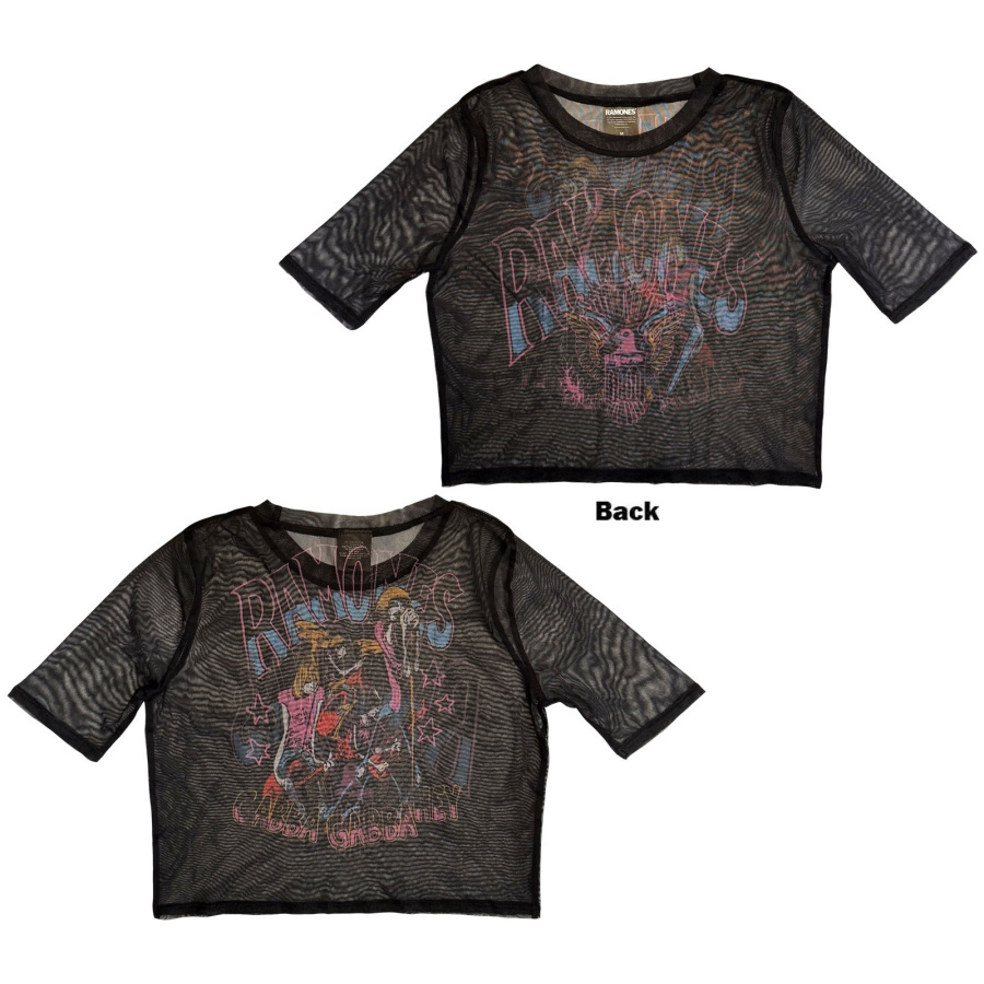 Ramones - Graffiti Illustration Lady Bl Mesh Crop T-Shirt