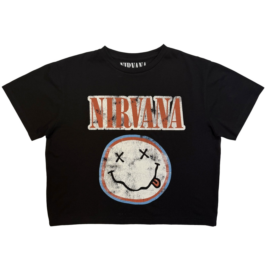 Nirvana - Distressed Logo Lady Bl Crop Top