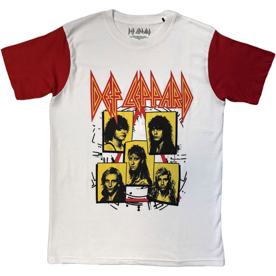 Def Leppard - Band Frame Uni Wht/Red Raglan T-Shirt