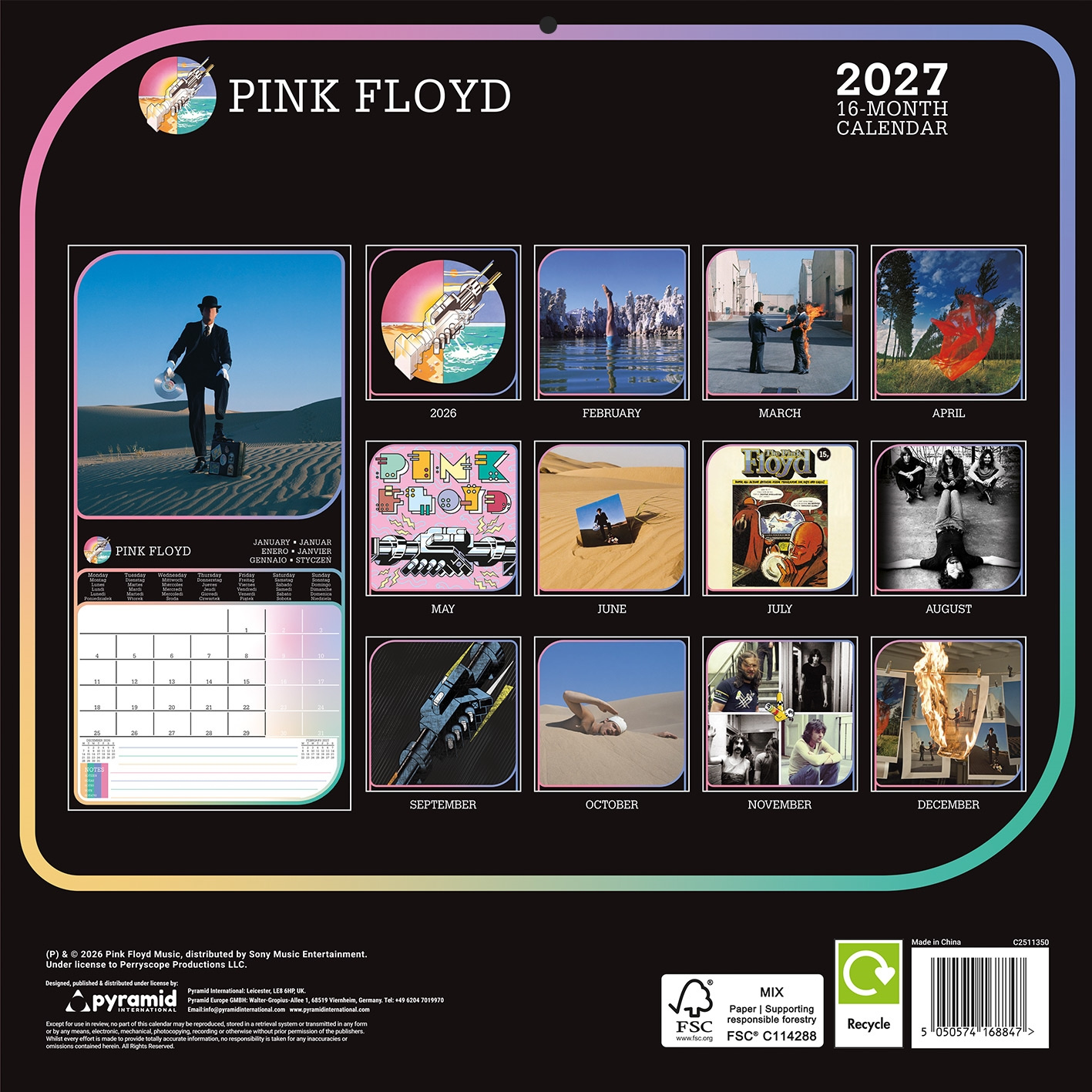 Pink Floyd - (Wywh) 2027 30X30 Square Calendar